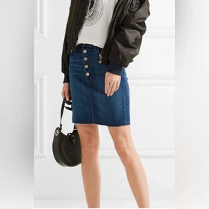 J Brand Roleen Denim Button Fly Raw Hem Luna Rose Blue Mini Jean Skirt Western